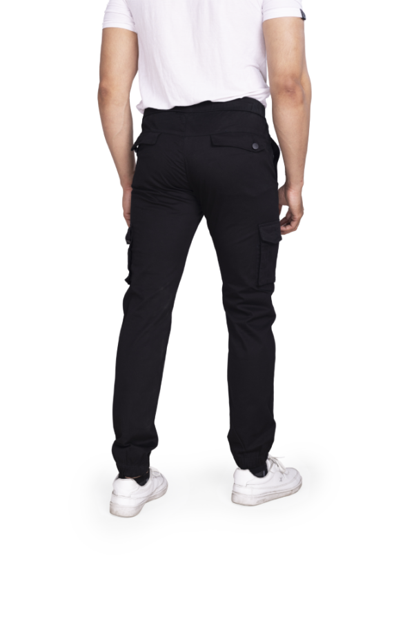 front of navy blue cargo joggers for men