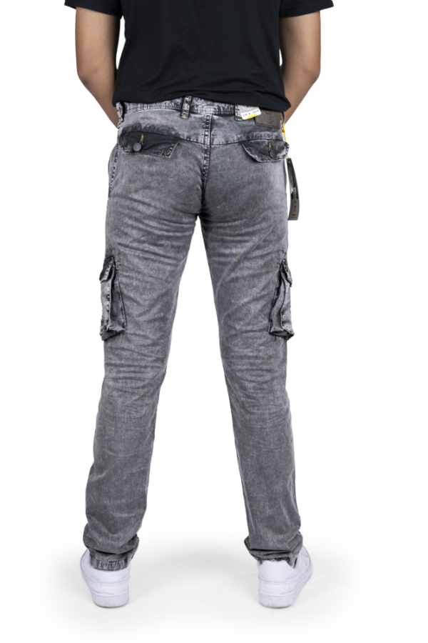 Back of Stone Washed Charcoal Grey Cargo Pants For Men