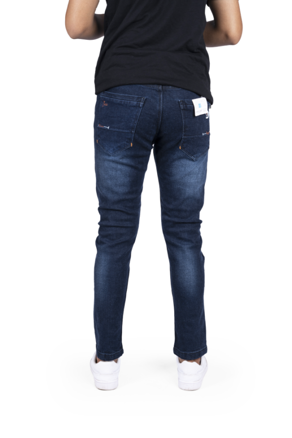 back of dark blue rugged denim jeans