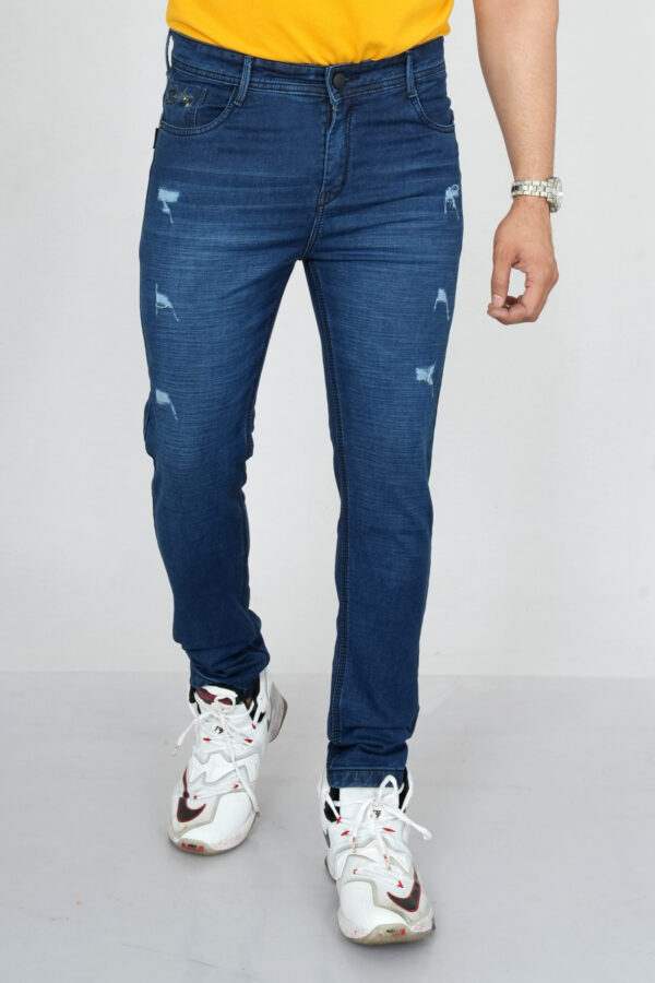 Front of Dark Blue Ripped Denim Jeans