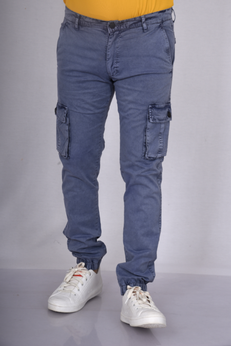 Front of Stone Washed Blue Cargo Pants