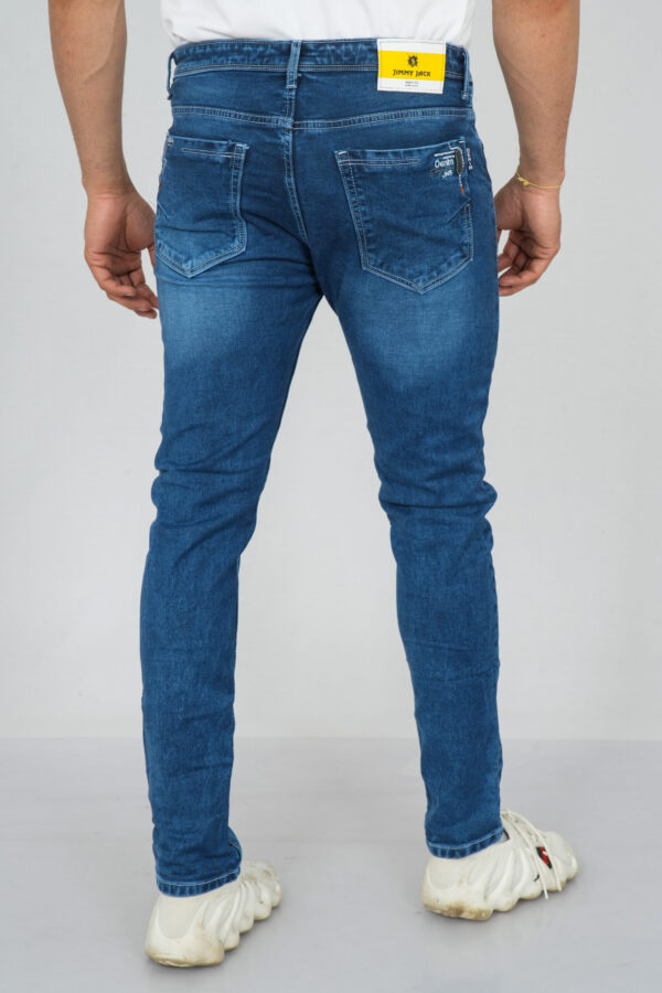 Back of Blue Lightly Distressed Jeans For Men