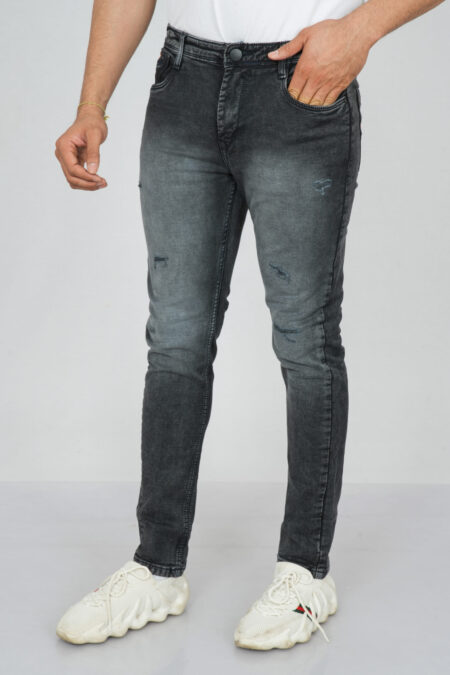 Front of Dark Grey Lightly Distressed Jeans For Men