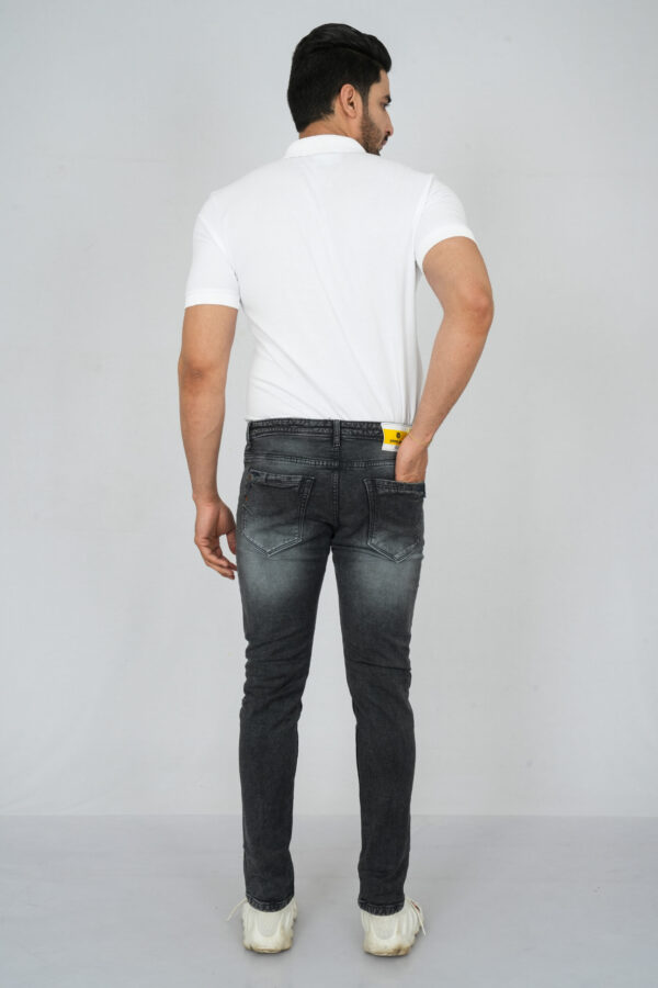 Back of Dark Grey Lightly Distressed Jeans For Men