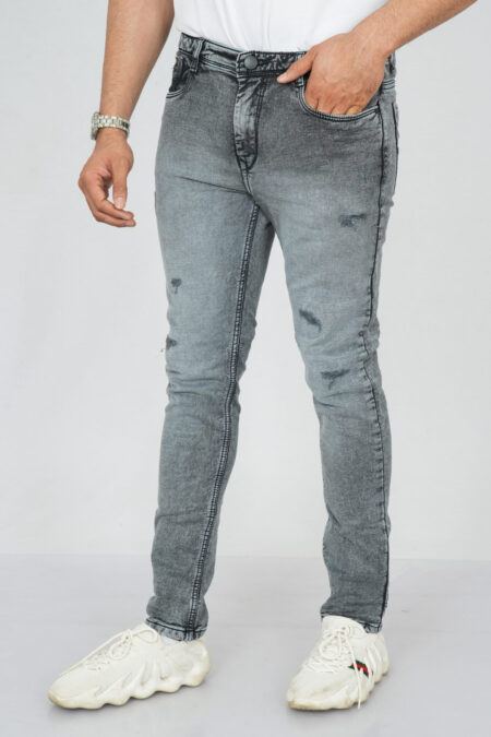 Front of Grey Lightly Distressed Jeans For Men