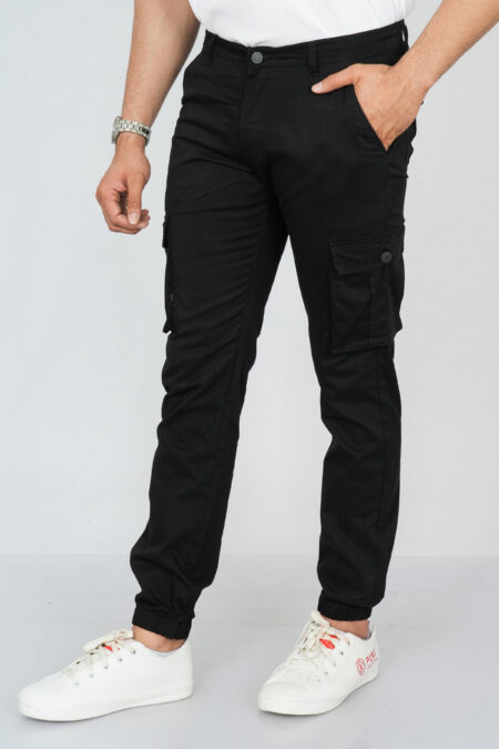 front of black cargo joggers for men
