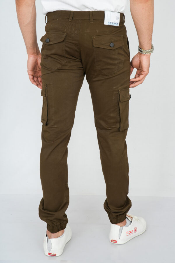 back of brown cargo joggers for men