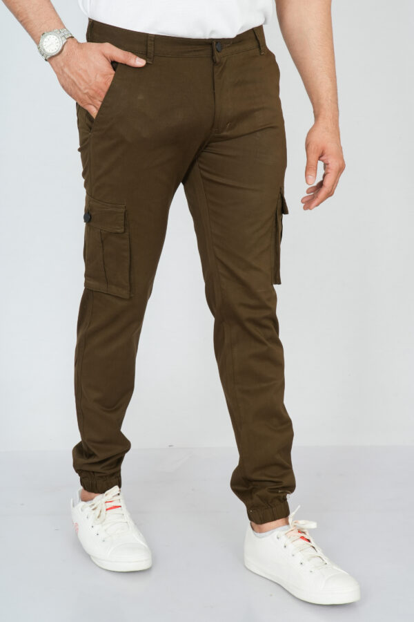 front of brown cargo joggers for men